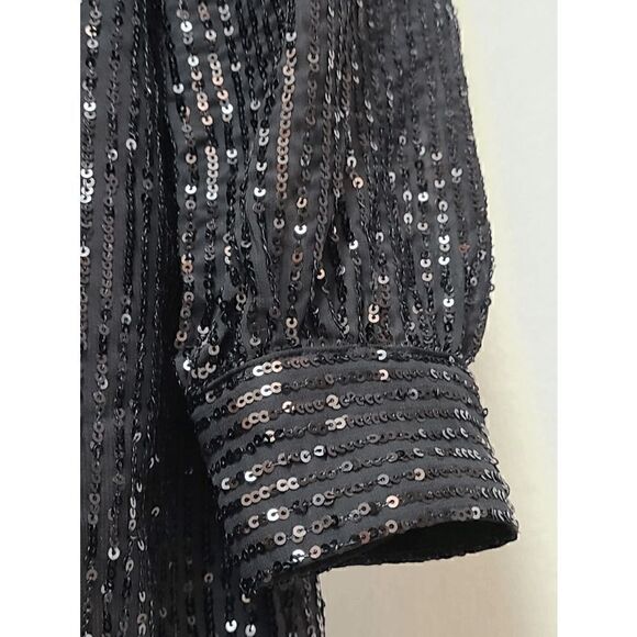 🖤✨ MICHAEL KORS Black Sequin Stripe Long Sleeve V-Neck Dress SIZE M $195 NWT - Picture 16 of 17